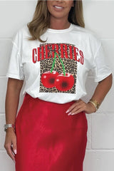 Women's Cherry Graphic Leopard Print T-Shirt