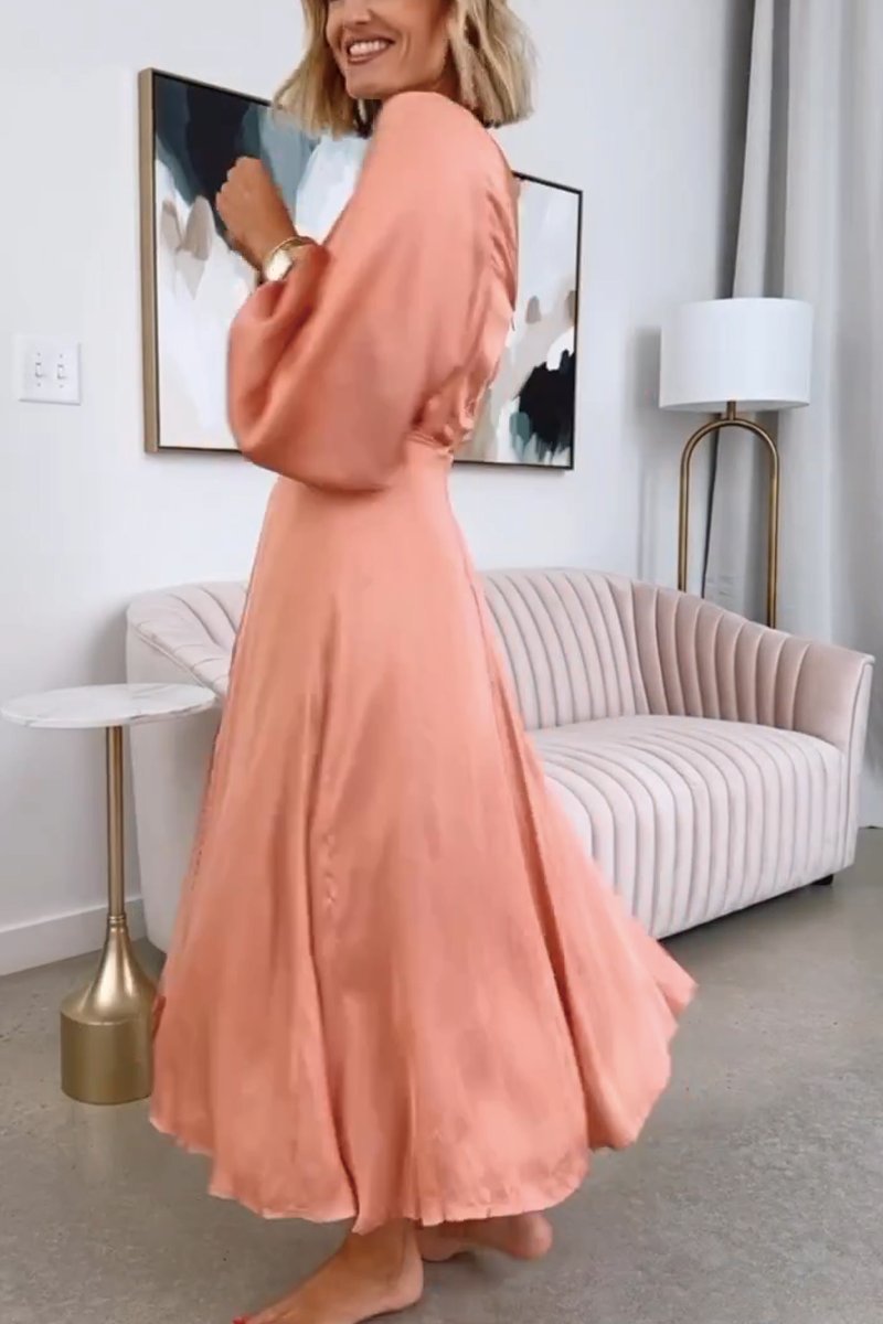 Women's solid color satin slit dress