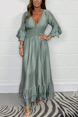 Satin ruffle maxi dress