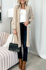 Women's solid color long knitted striped cardigan