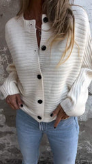 Women's Round Neck Knitted Long Sleeve Ribbed Casual Top