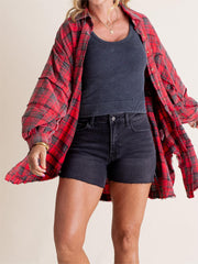 Women's Lapel Long Sleeve Plaid Shirt