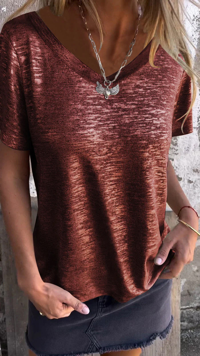 Hot Stamping Round Neck Short-sleeved V Neck T-shirt