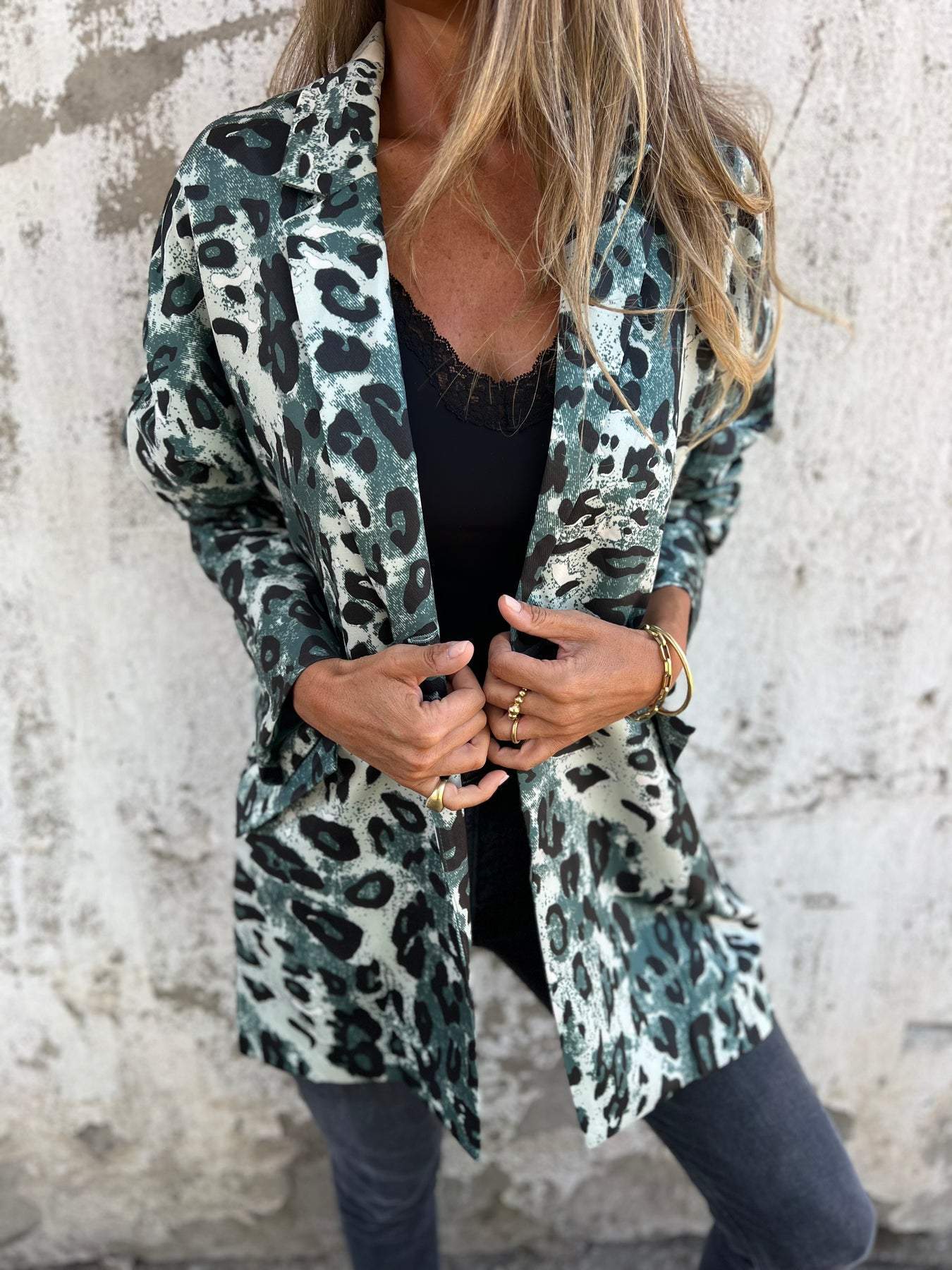 Women's Lapel Long-sleeved Leopard Print Suit Jacket