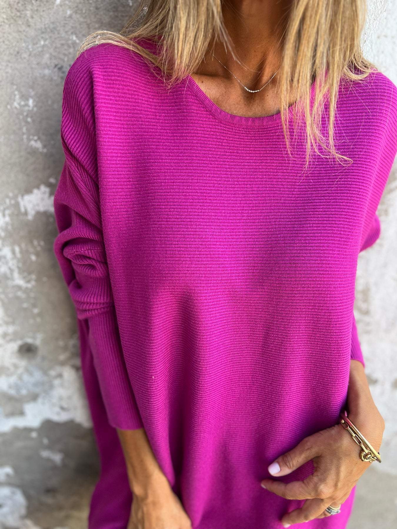 Round Neck Long Sleeve Knitted Top