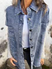 Women's Lapel Denim Knitted Patchwork Casual Jacket