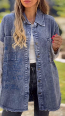 Denim Paneled Knit Hooded Jacket