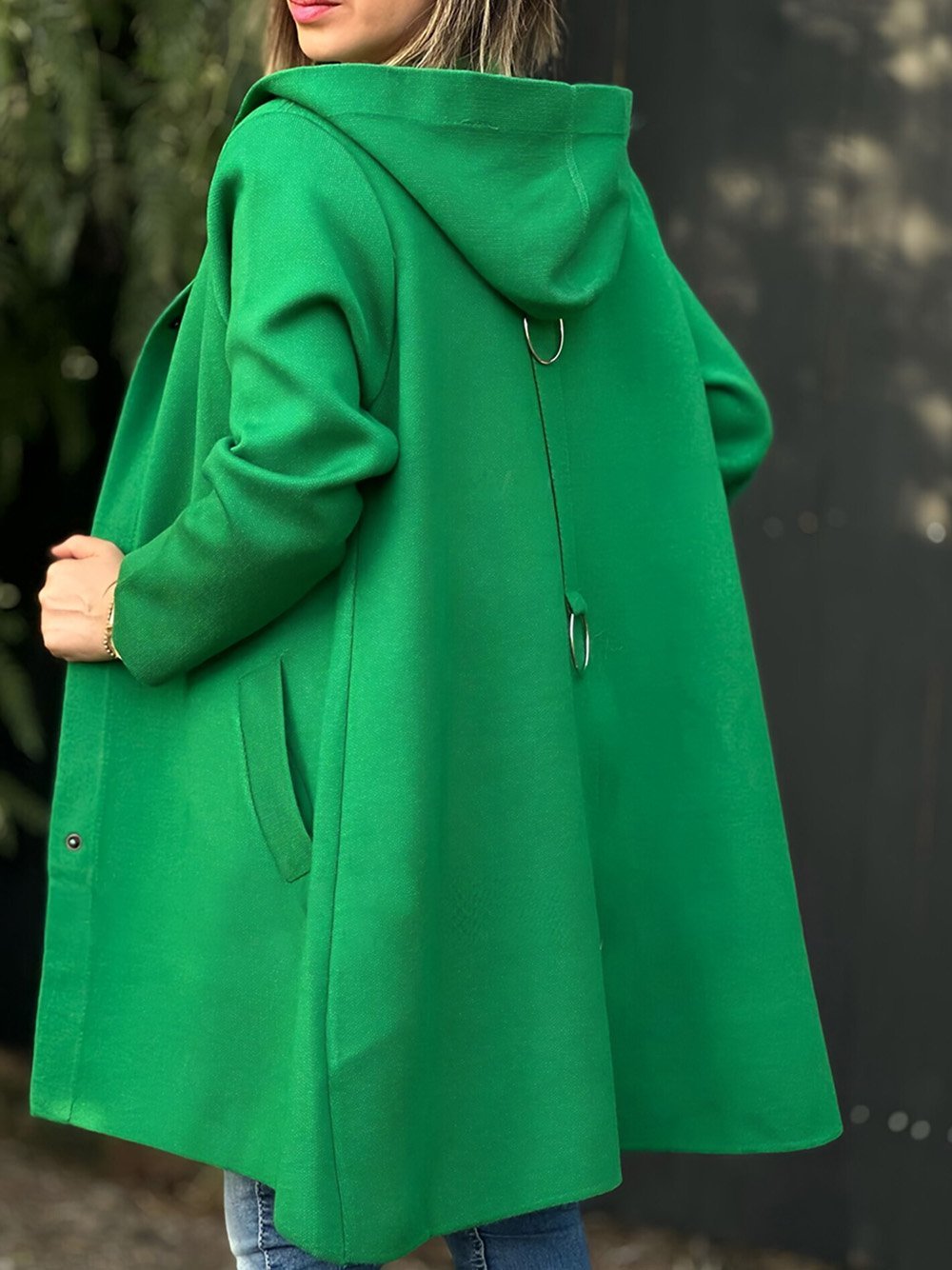 Women's Solid Color Woolen Fabric Hooded Cape Jacket