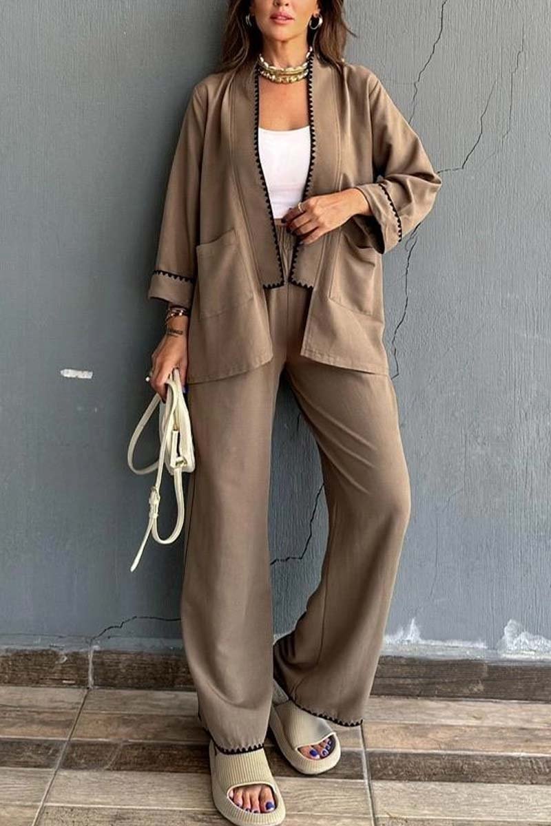 Women's kimono cardigan trousers two-piece set