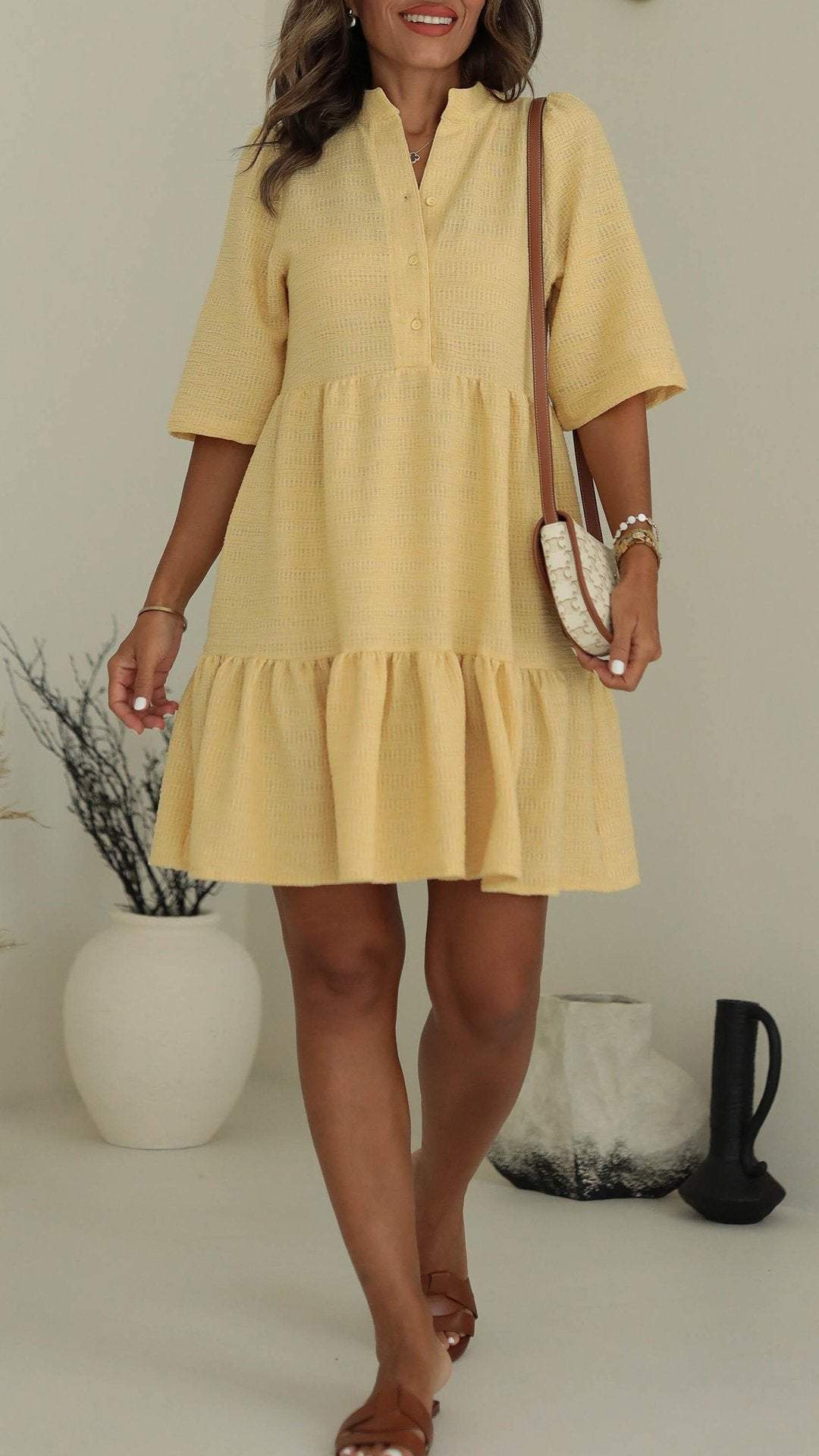 Women's V-neck Mid-sleeve Casual Stitching Dress