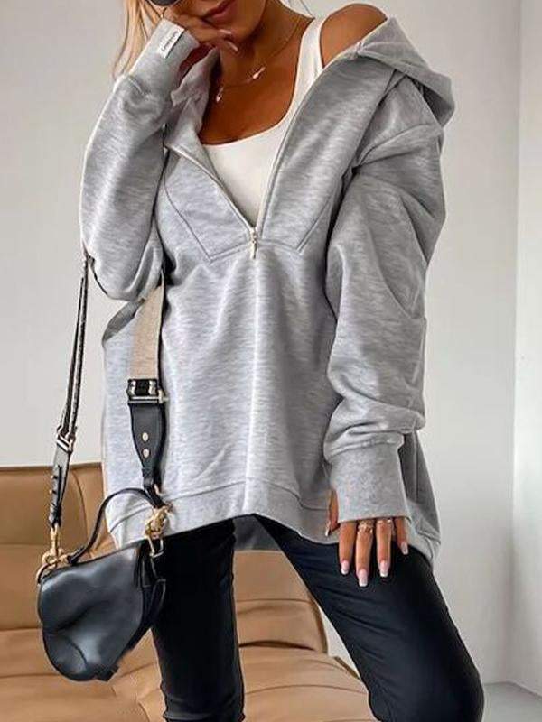 Women's Hooded Half-zip Long-sleeved Casual Sweatshirt