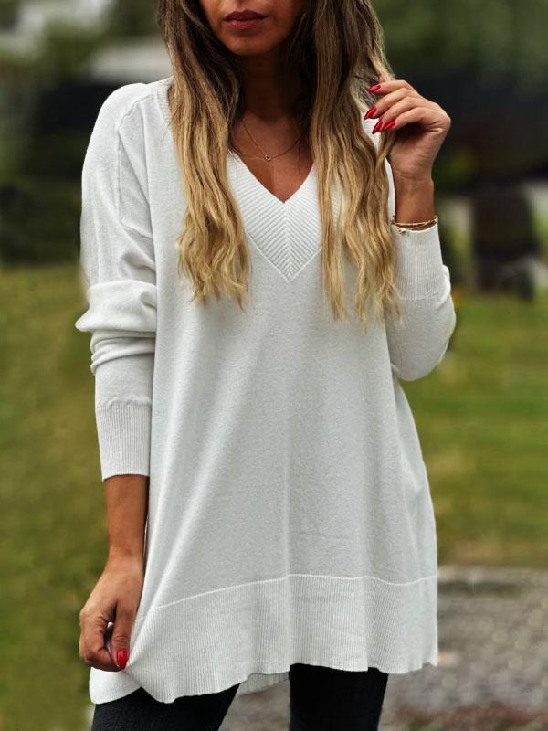 Women's V-neck Casual Loose Sweater Top