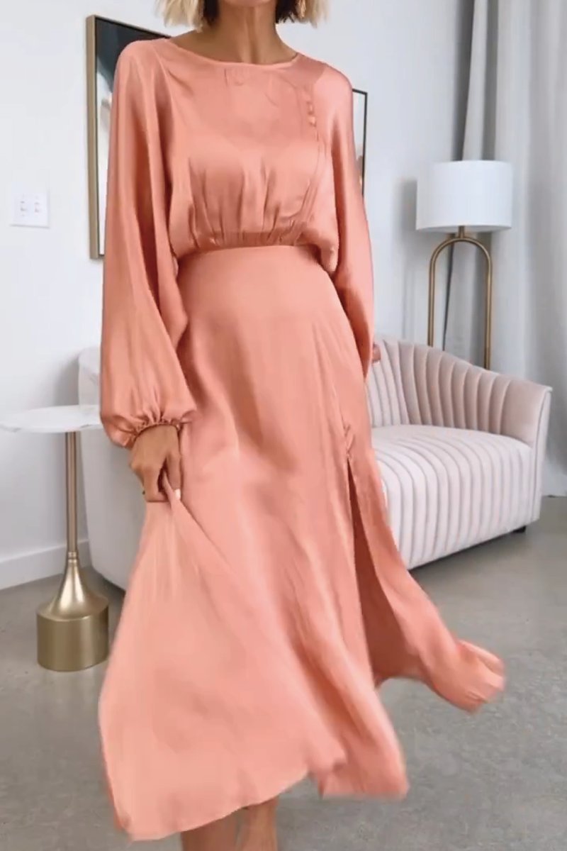 Women's solid color satin slit dress