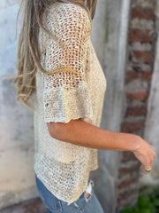 Women's V-neck Mid-sleeve Hollow Cardigan Top