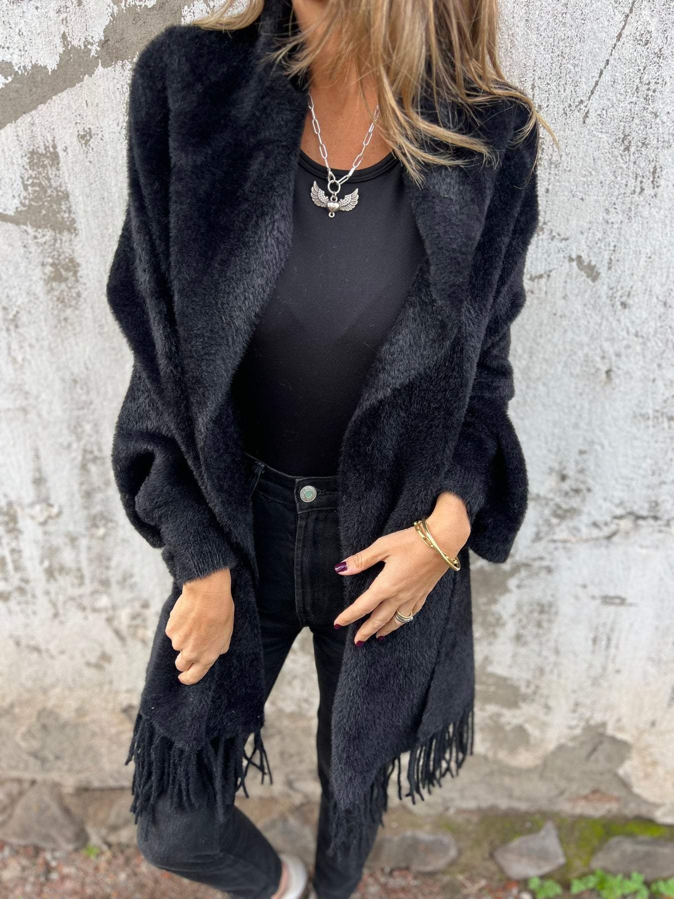 Women's Long Sleeve Casual Tassel Shawl Coat