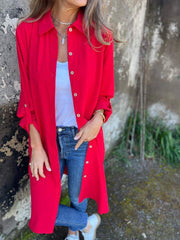 Women's Lapel Mid-sleeve Casual Long Cardigan