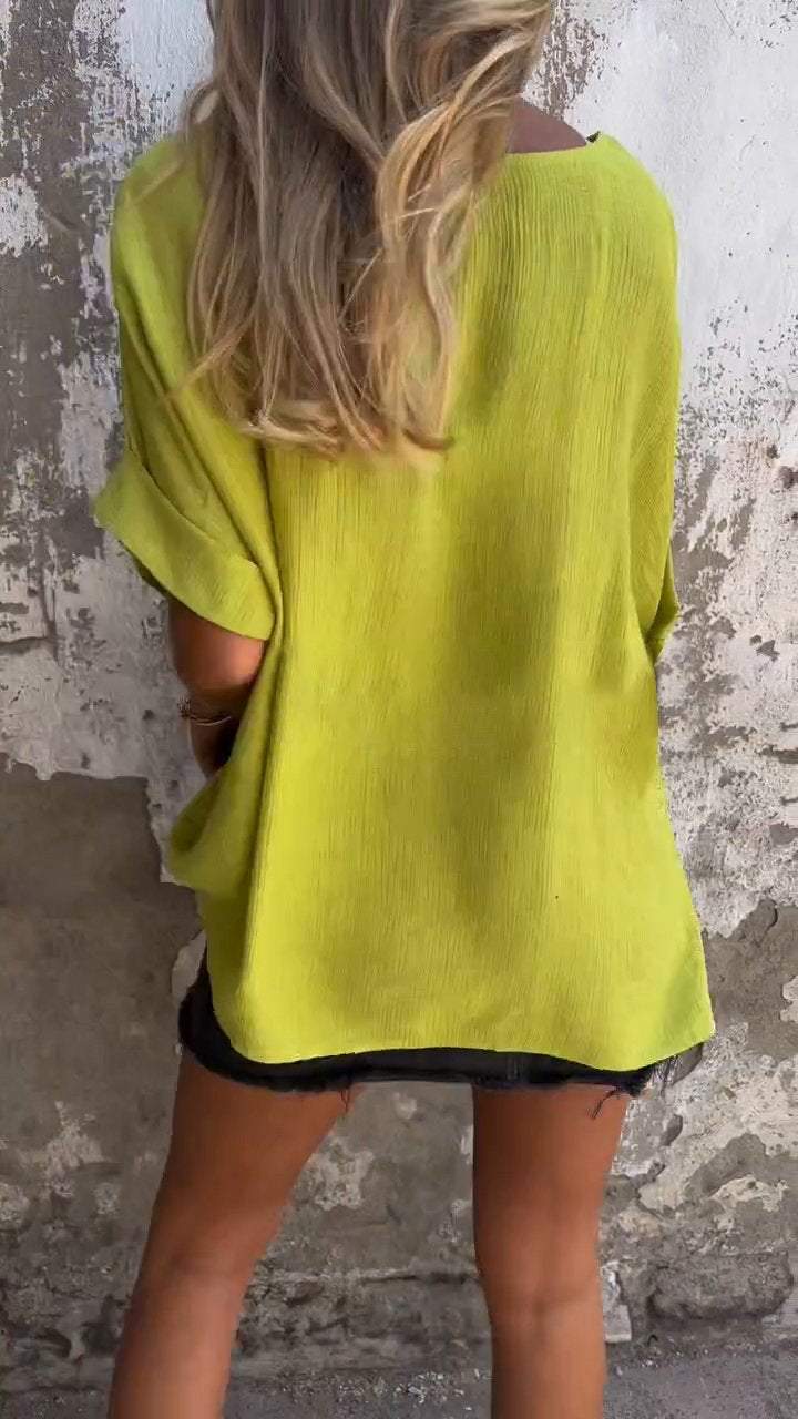 V-neck Mid-sleeve Casual Top