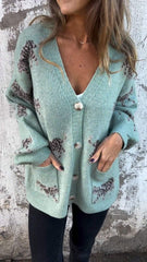 Women's Printed V-neck Knit Cardigan Coat