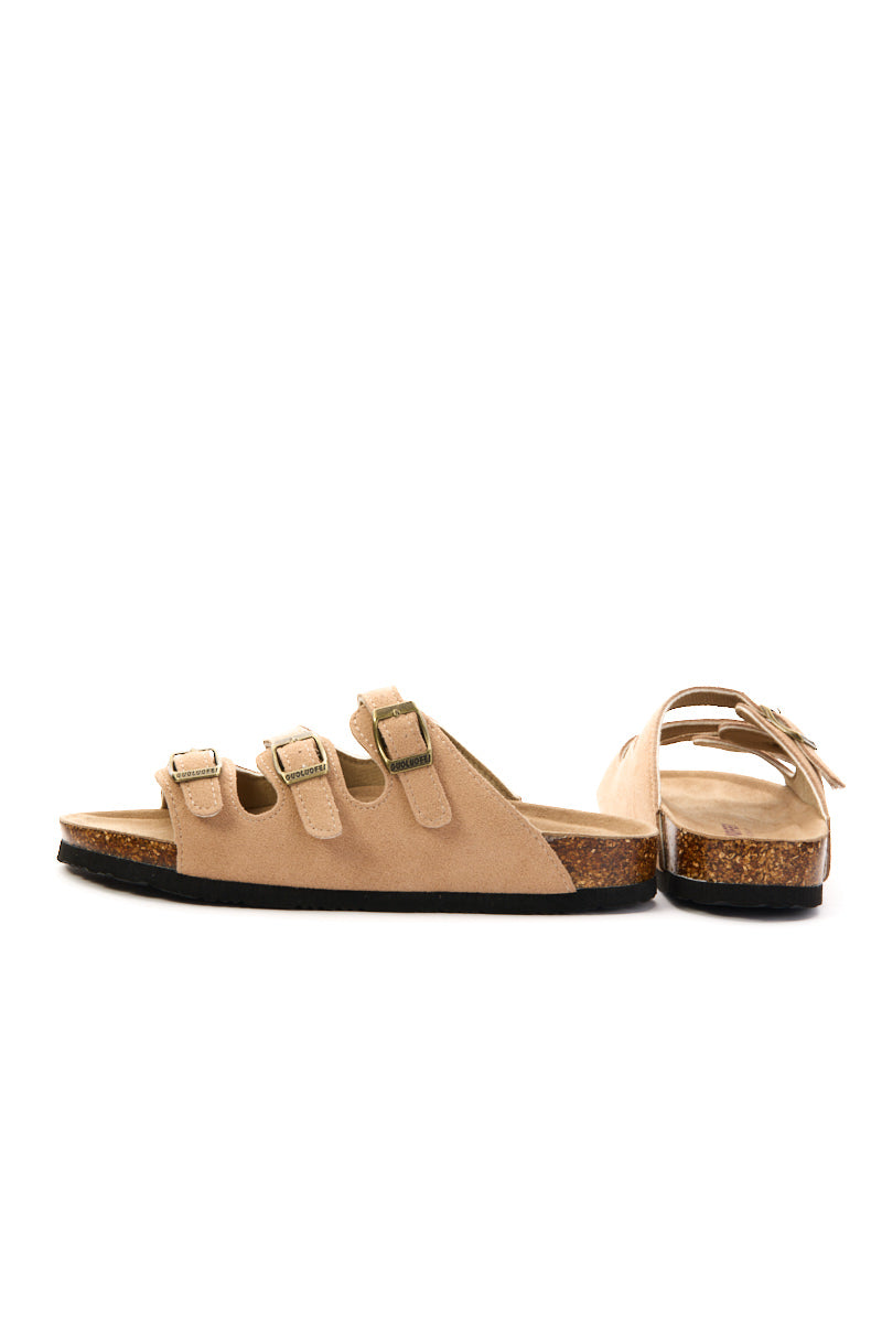 Maibulun | Signature Tri Strap Suede Footbed Sandal - Khaki