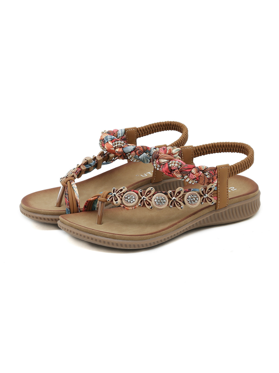 SIKETU | FLORAL BEAD BRAIDED ASYMMETRICAL SANDAL - KHAKI