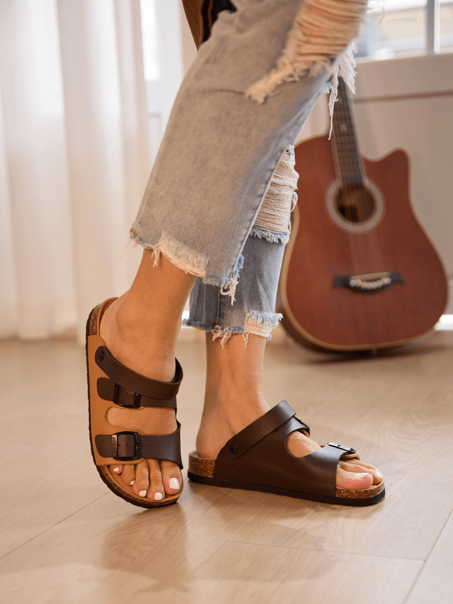 Maibulun | Double Strap Slingback Footbed Sandal - Tan