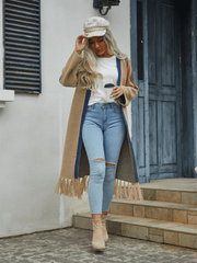 Nemah Fringe Hem Long Cardigan - Khaki