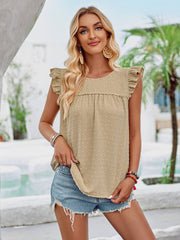 Meredith Short Ruffle Sleeve Top - Khaki