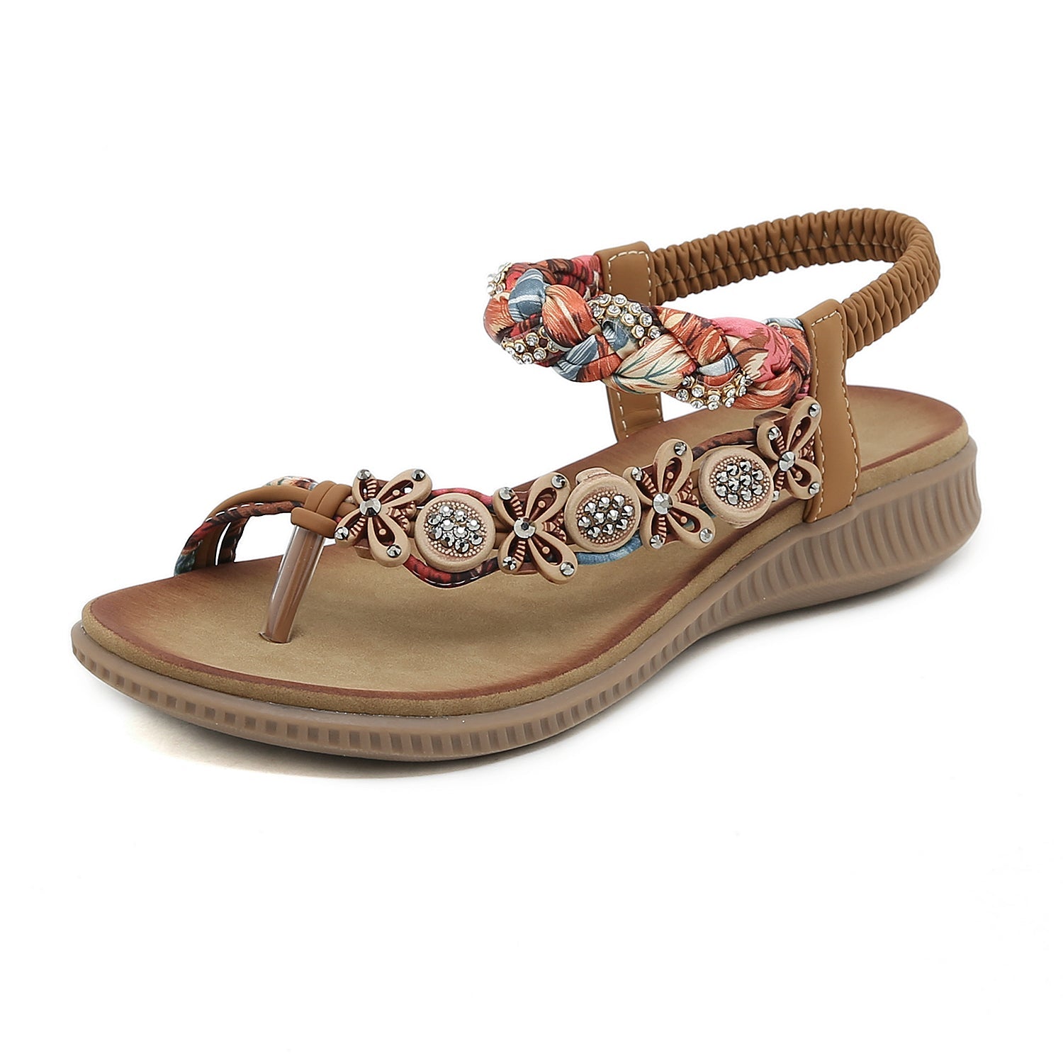 SIKETU | FLORAL BEAD BRAIDED ASYMMETRICAL SANDAL - KHAKI