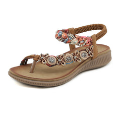 SIKETU | FLORAL BEAD BRAIDED ASYMMETRICAL SANDAL - KHAKI