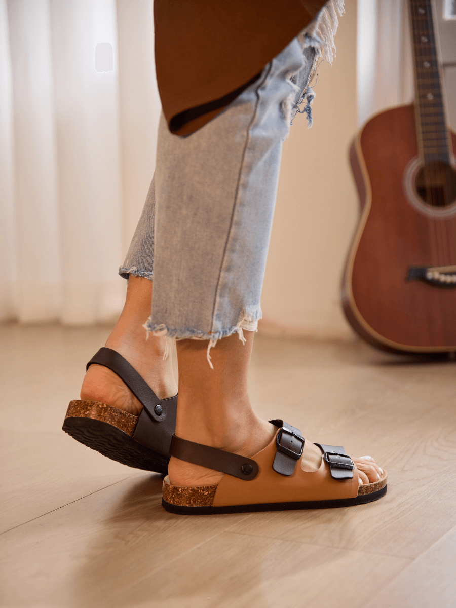 Maibulun | Double Strap Slingback Footbed Sandal - Tan