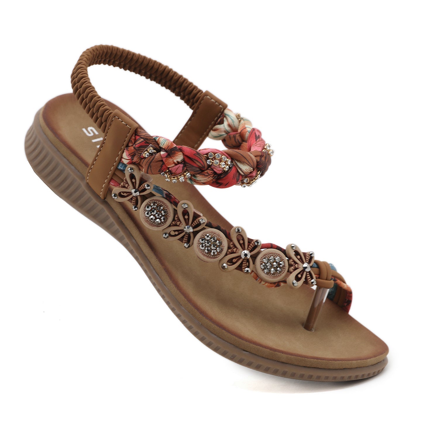 SIKETU | FLORAL BEAD BRAIDED ASYMMETRICAL SANDAL - KHAKI