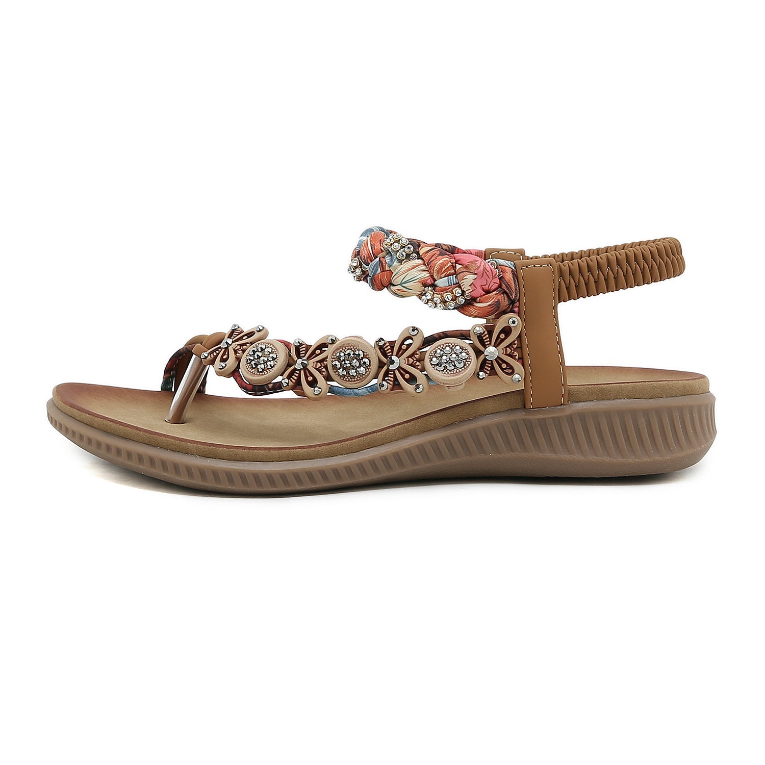 SIKETU | FLORAL BEAD BRAIDED ASYMMETRICAL SANDAL - KHAKI