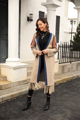 Nemah Fringe Hem Long Cardigan - Khaki