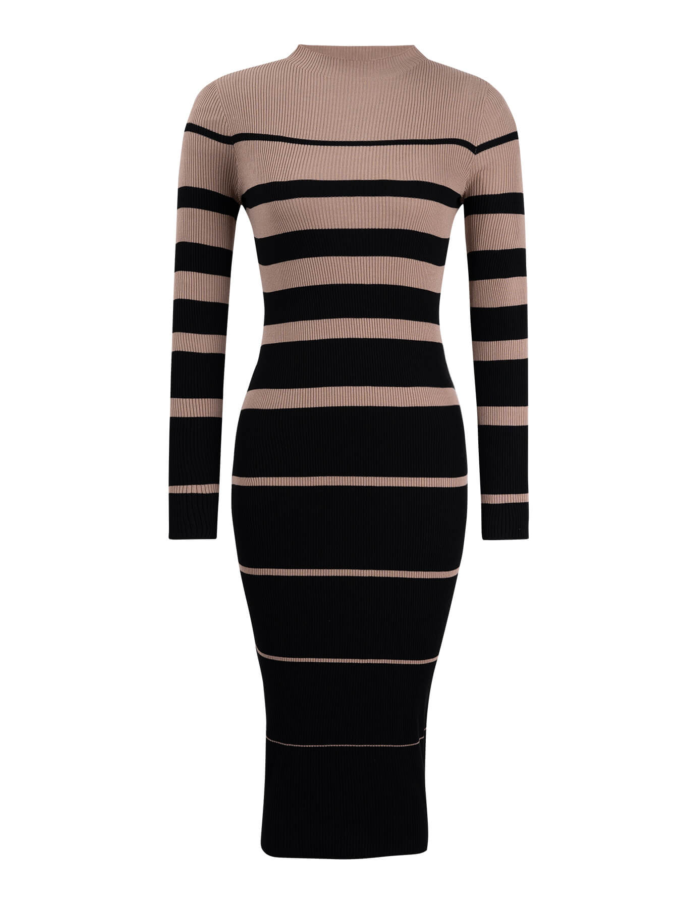 On the Boardwalk Striped Midi Sweater Dress - Khaki