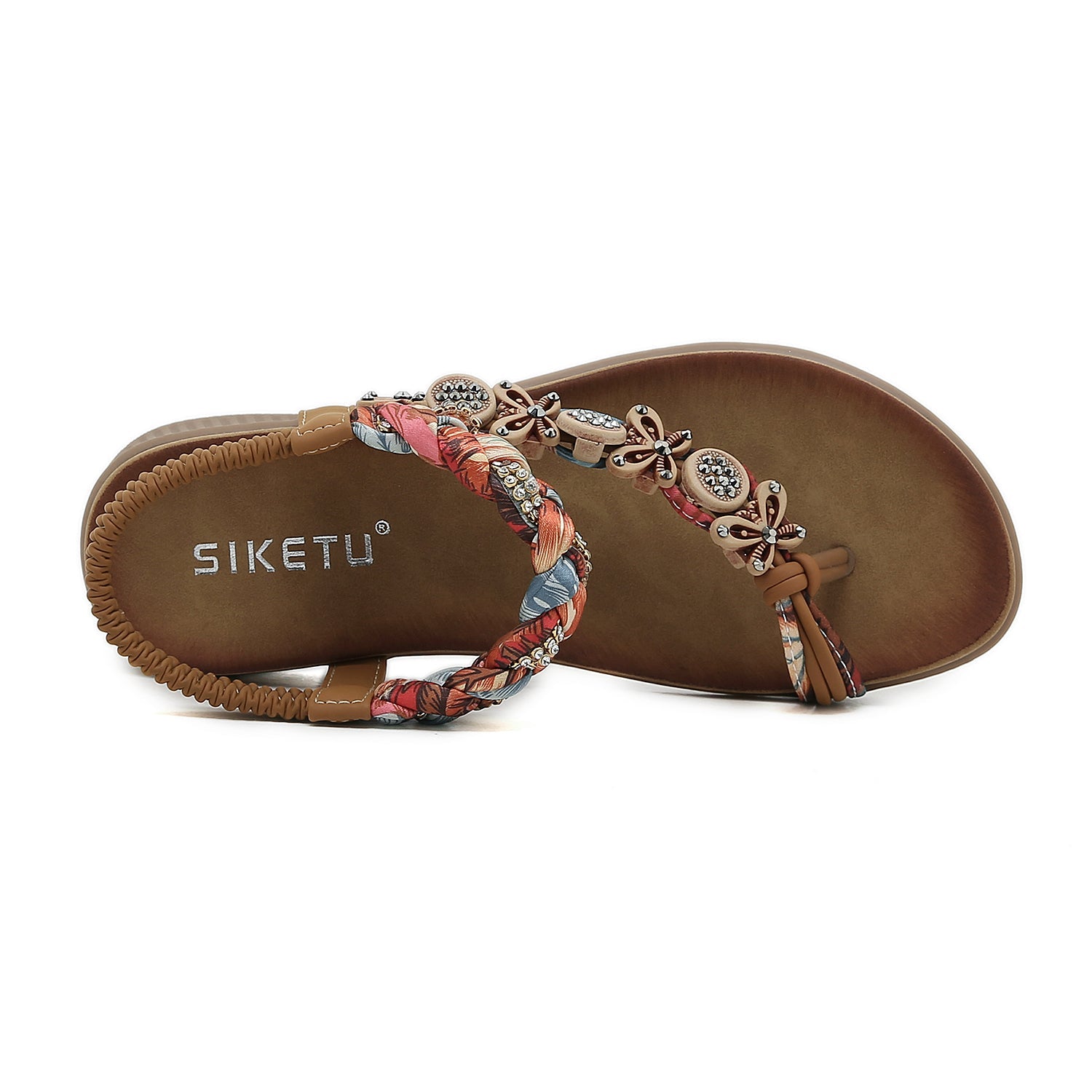 SIKETU | FLORAL BEAD BRAIDED ASYMMETRICAL SANDAL - KHAKI