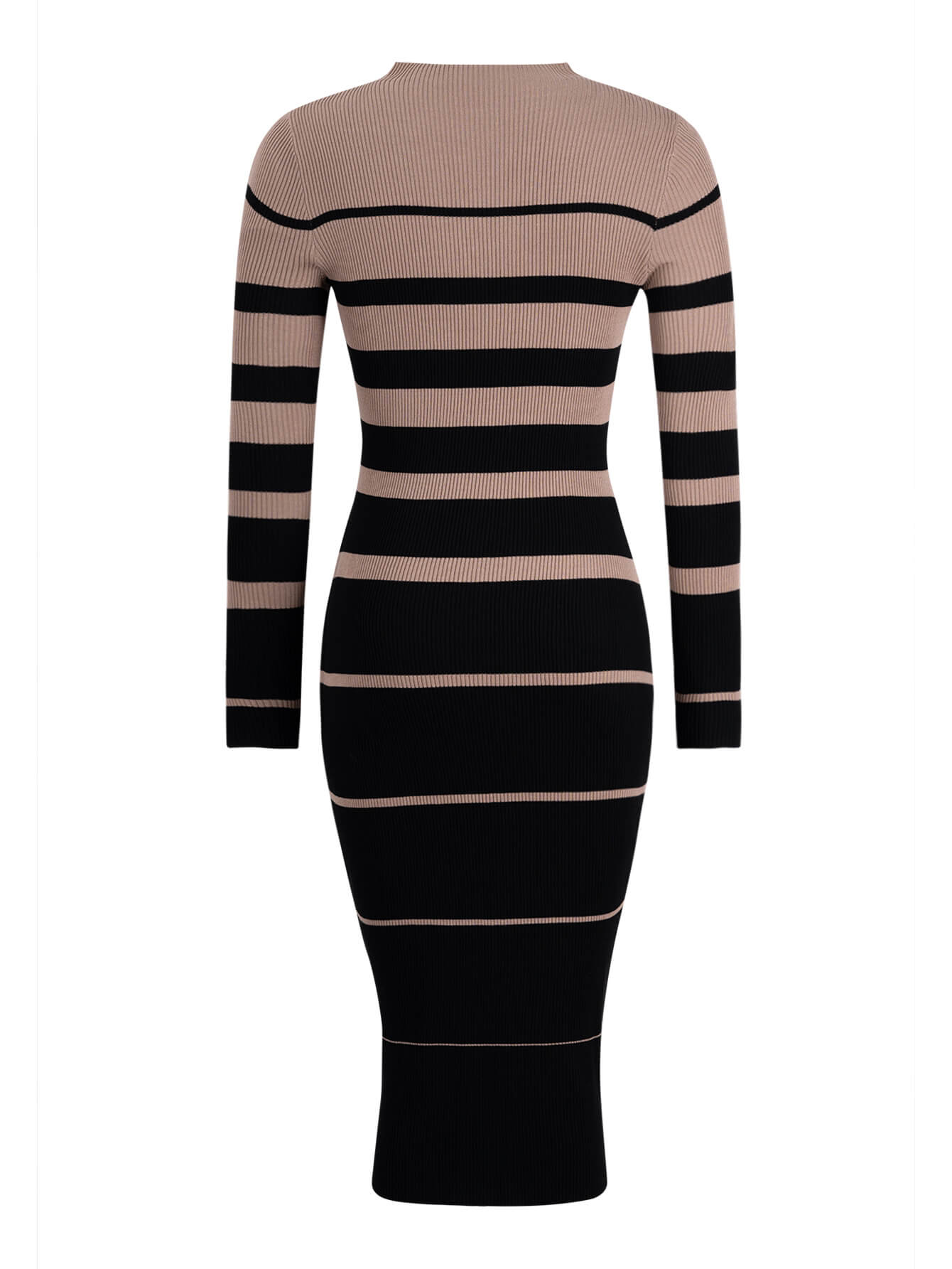 On the Boardwalk Striped Midi Sweater Dress - Khaki