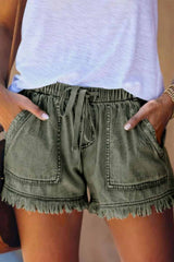 Chicindress Lace-up Fringed Thin Denim Shorts