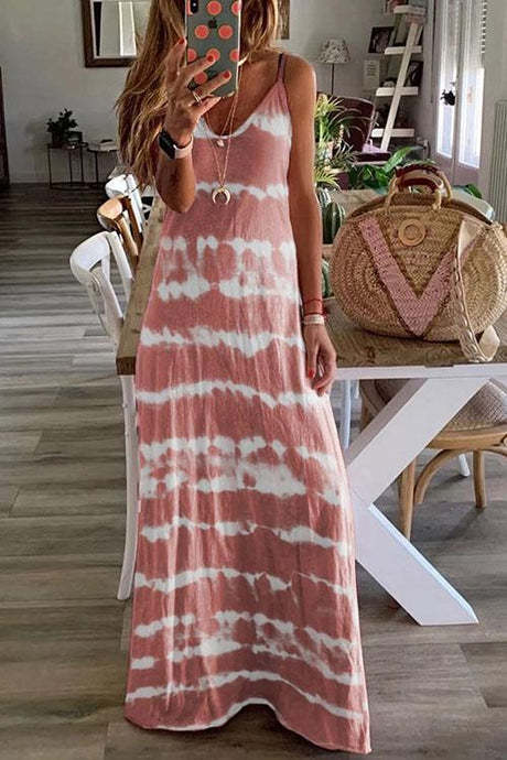 chicindress V Neck Spaghetti Strap Tie-Dye Casual Maxi Dress(3 Colors)