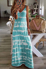 chicindress V Neck Spaghetti Strap Tie-Dye Casual Maxi Dress(3 Colors)