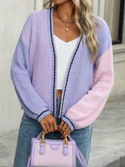 Christine Contrast Sweater Cardigan - Lavender