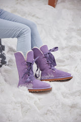 SMAIBULUN Ugg | Ribbon Lace-Up Faux Fur-lined Suede Boot - Lavender