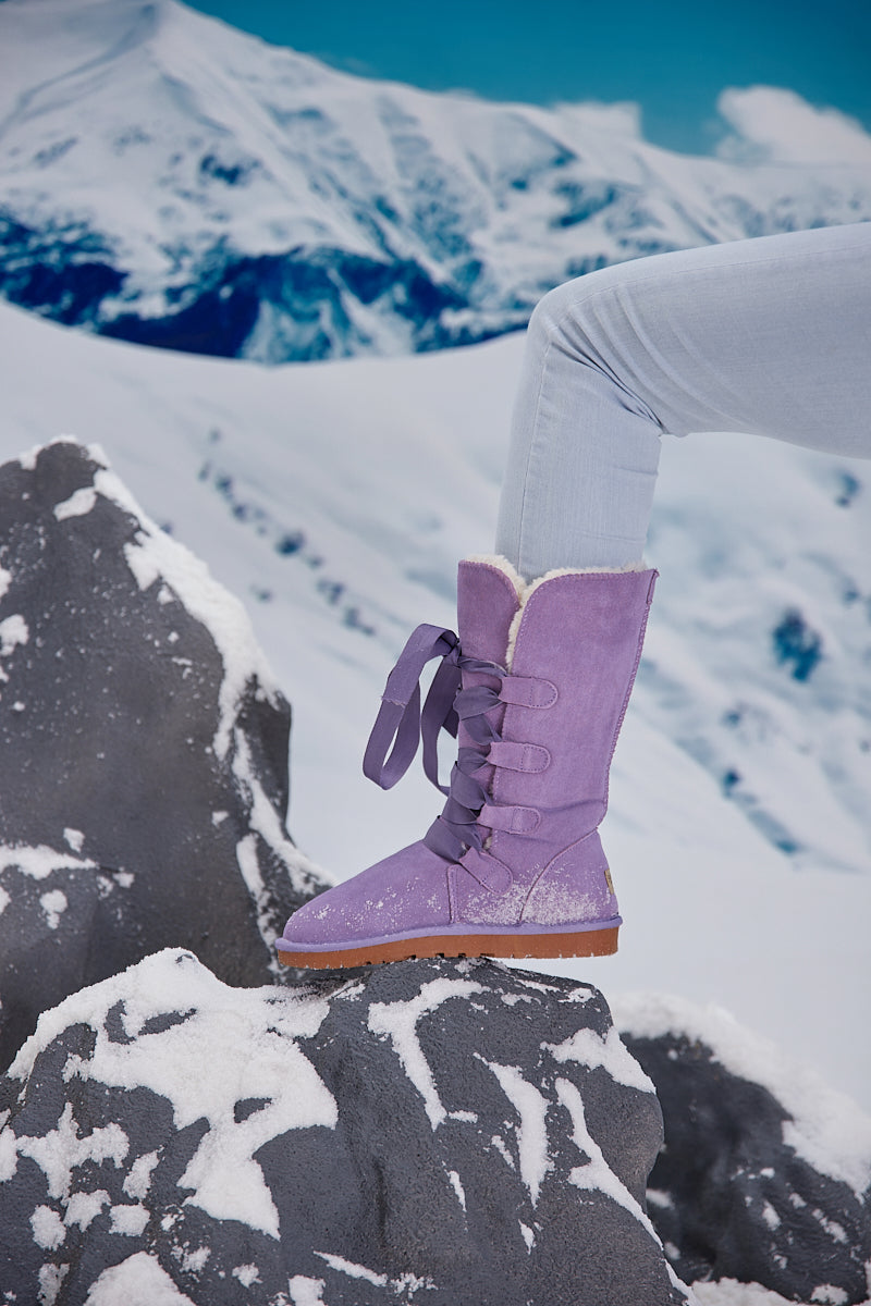 SMAIBULUN Ugg | Ribbon Lace-Up Faux Fur-lined Suede Boot - Lavender