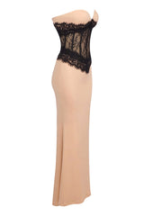 Lavish Sweetheart Contrast Lace Corset Jersey Fishtail Evening Maxi Dress