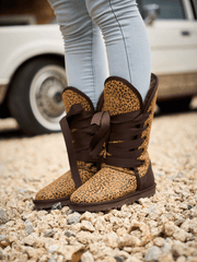 SMAIBULUN Ugg | Ribbon Lace-Up Faux Fur-lined Suede Boot - Leopard