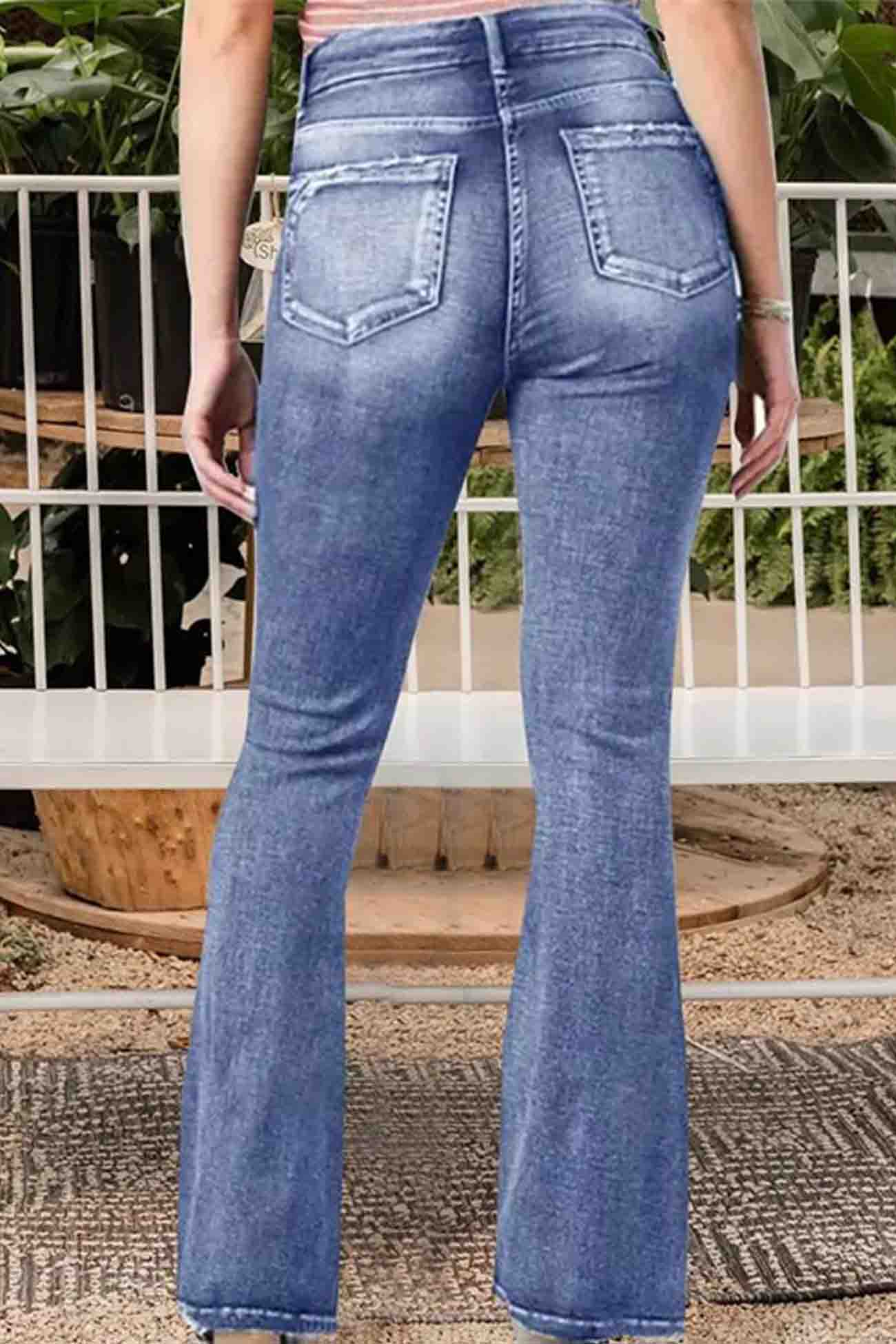 Retro Side Button Mid Rise Flares Jeans