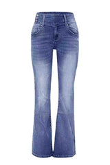 Retro Side Button Mid Rise Flares Jeans