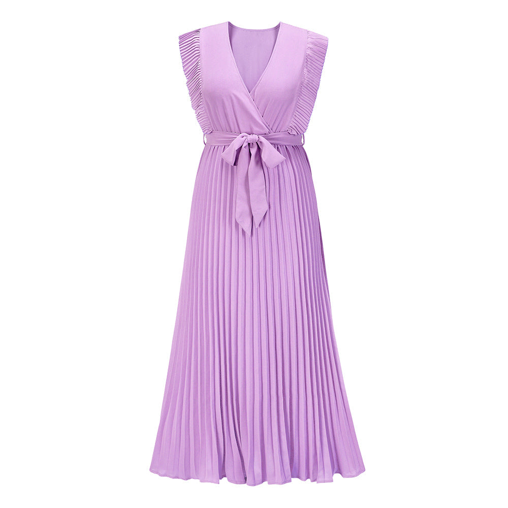 Elisha Plisse Ruffle Shoulder Midi Dress - Lilac