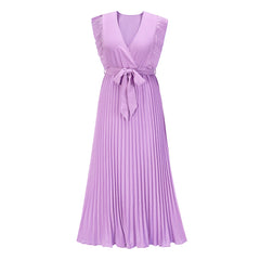 Elisha Plisse Ruffle Shoulder Midi Dress - Lilac