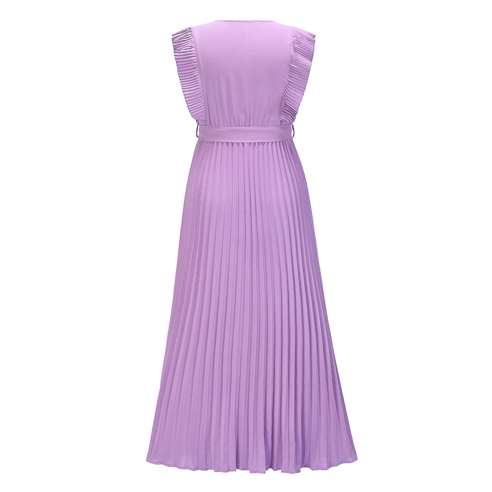 Elisha Plisse Ruffle Shoulder Midi Dress - Lilac