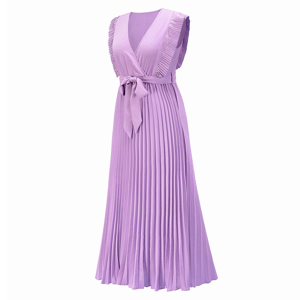 Elisha Plisse Ruffle Shoulder Midi Dress - Lilac